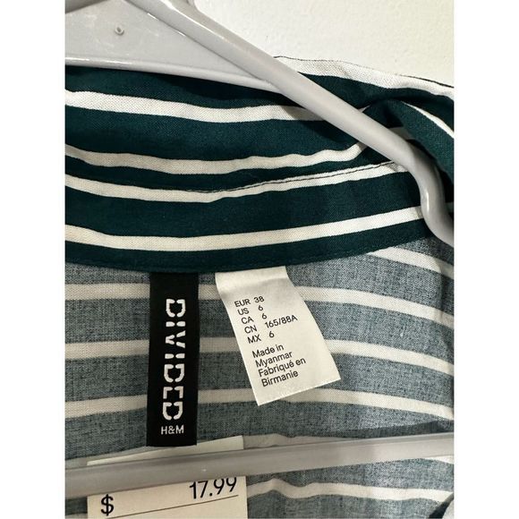 H & M Divided Women’s Sz H & M Divided Women’s Sz 6 Green & White Button Down St - Picture 2 of 3
